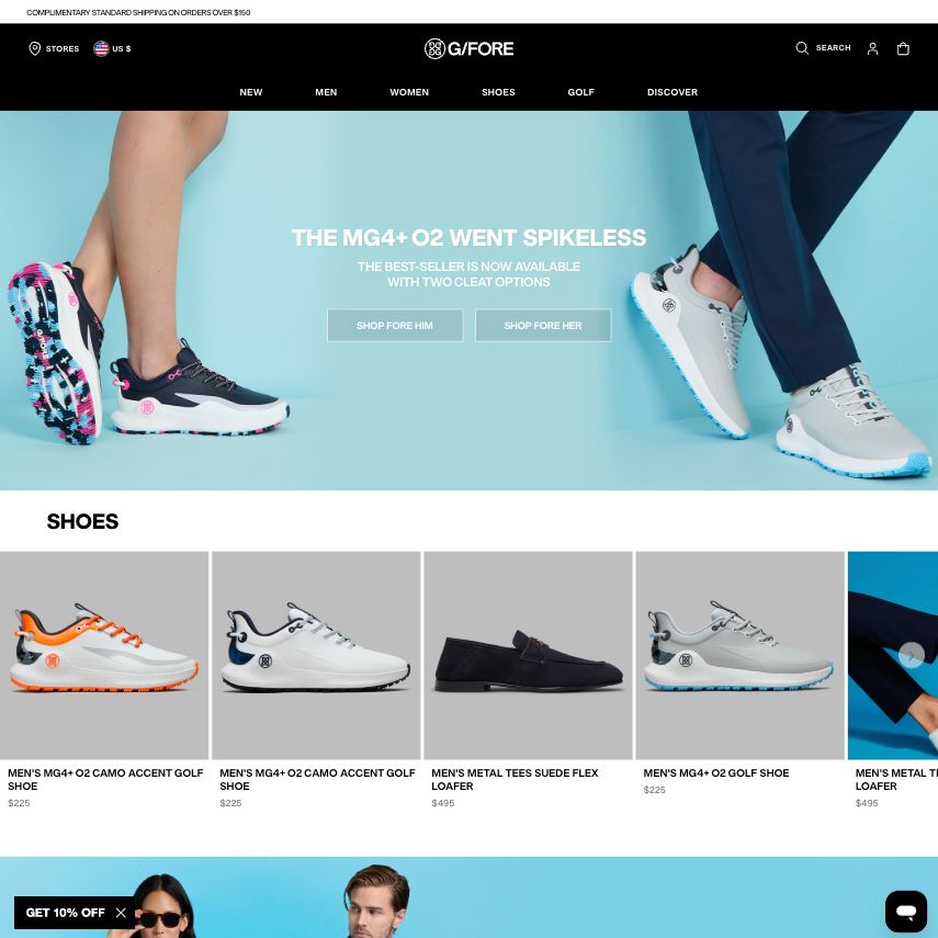 screenshot of G/FORE website